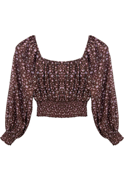 TWEEN MACY PRINTED LS CROPPED TOP - FINAL SALE