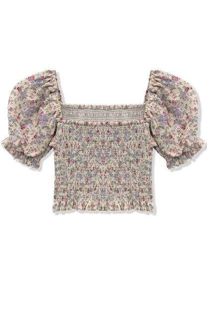 JUNIOR MARLEE PUFF SLEEVE PRINT TOP