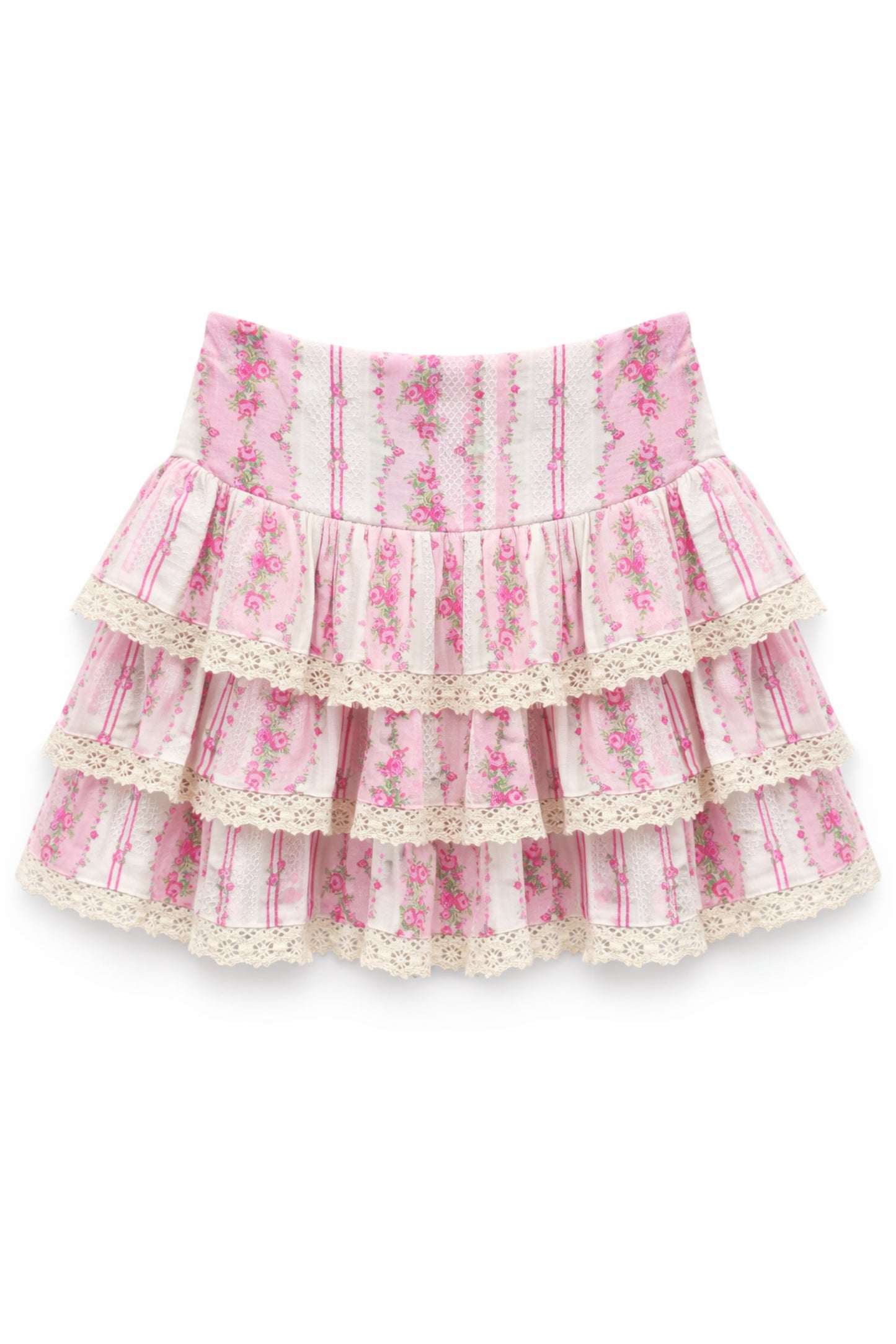 JUNIOR MELODY PRINTED DROP WAIST LACE TRIM SKIRT