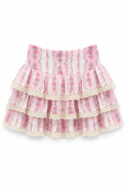 JUNIOR MELODY PRINTED DROP WAIST LACE TRIM SKIRT