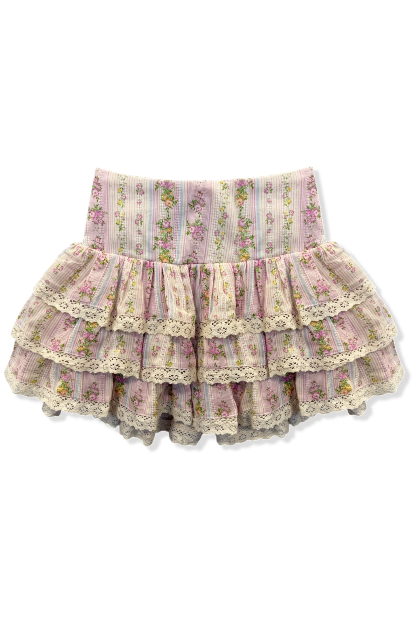 JUNIOR MELODY PRINTED DROP WAIST LACE TRIM SKIRT