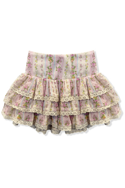 JUNIOR MELODY PRINTED DROP WAIST LACE TRIM SKIRT