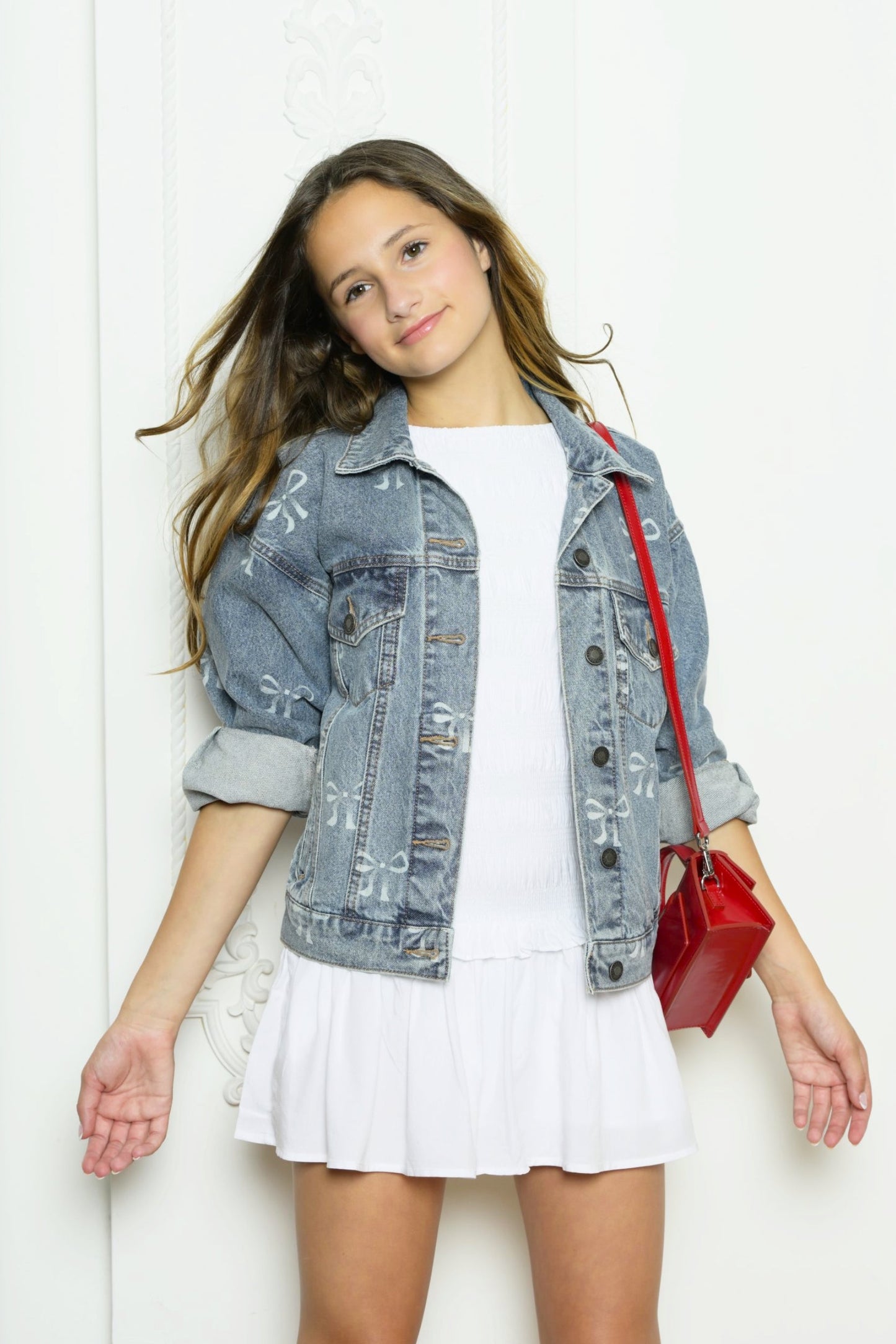 TWEEN MONTAUK BOW PRINT DENIM JACKET