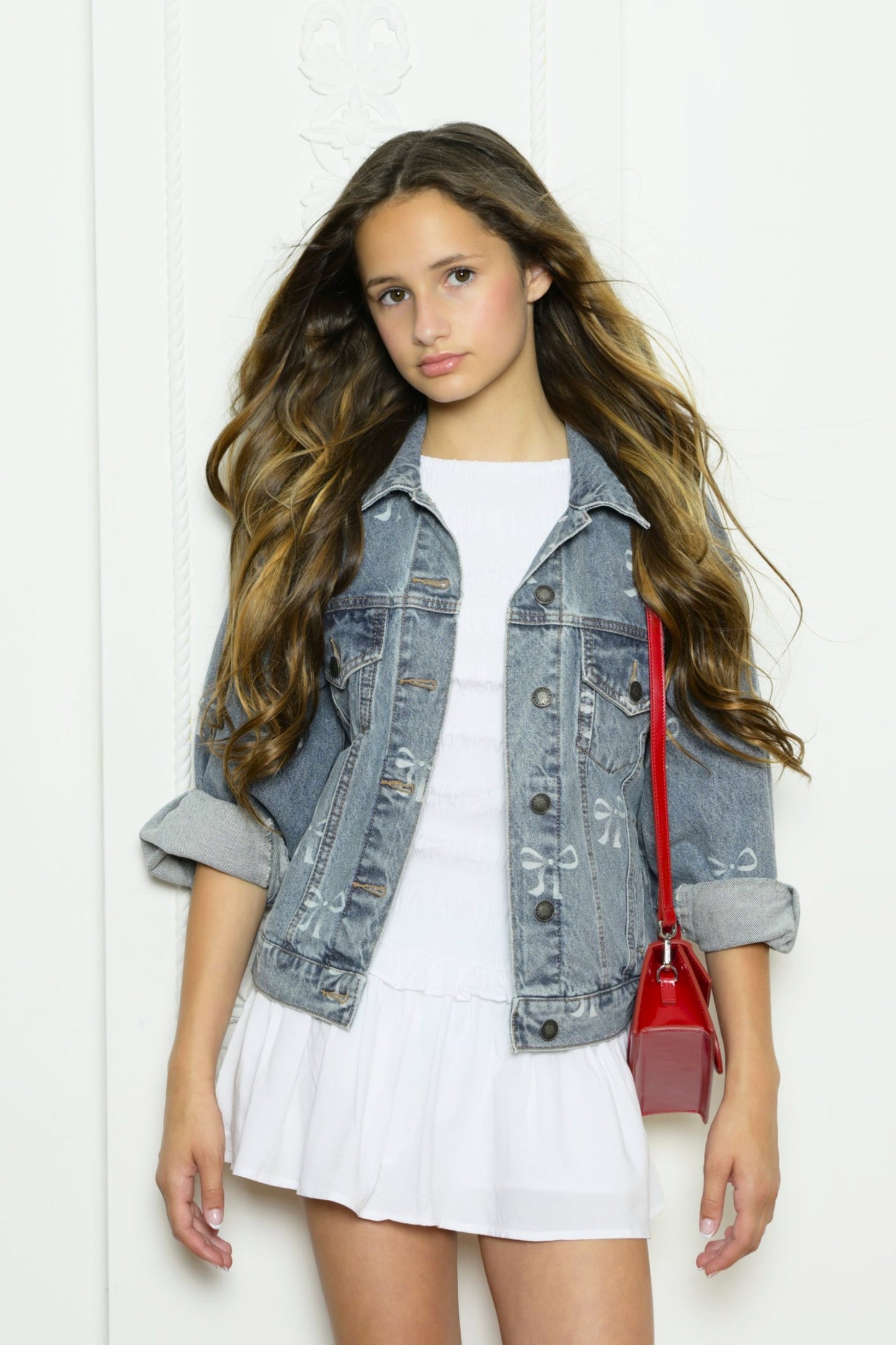 TWEEN MONTAUK BOW PRINT DENIM JACKET