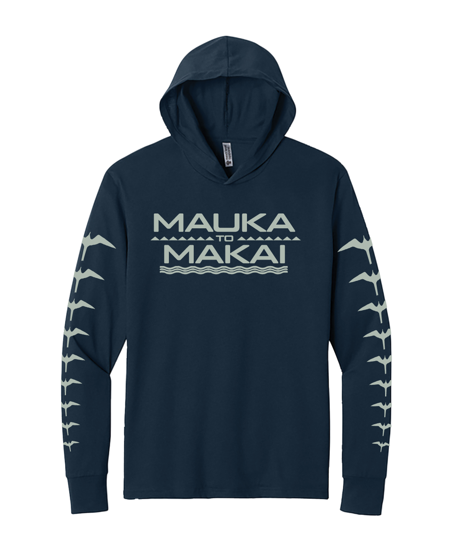 Mauka to Makai Cotton Blend Hooded Long Sleeve Light Sage on Navy