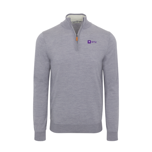 New York University Grey Melange Cashmere Touch Australian Merino Quarter Zip Sweater