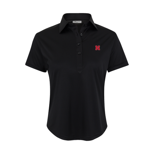 Nebraska Women's Cap Sleeve Semi Spread Polo Black