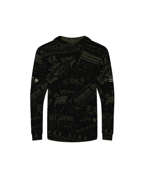 Nupepa Olelo Hawaii Youth Hooded Long Sleeve Drifit Black