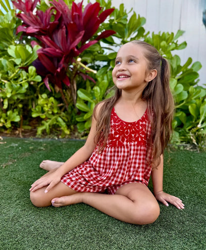 Palaka Kuiki Keiki Kanoe Romper Red