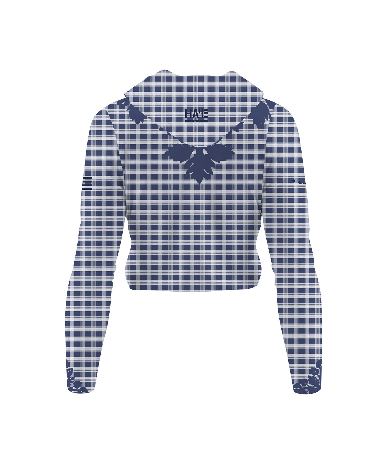 Palaka Kuiki Wahine V-Neck Hooded Crop Longsleeve Drifit Navy