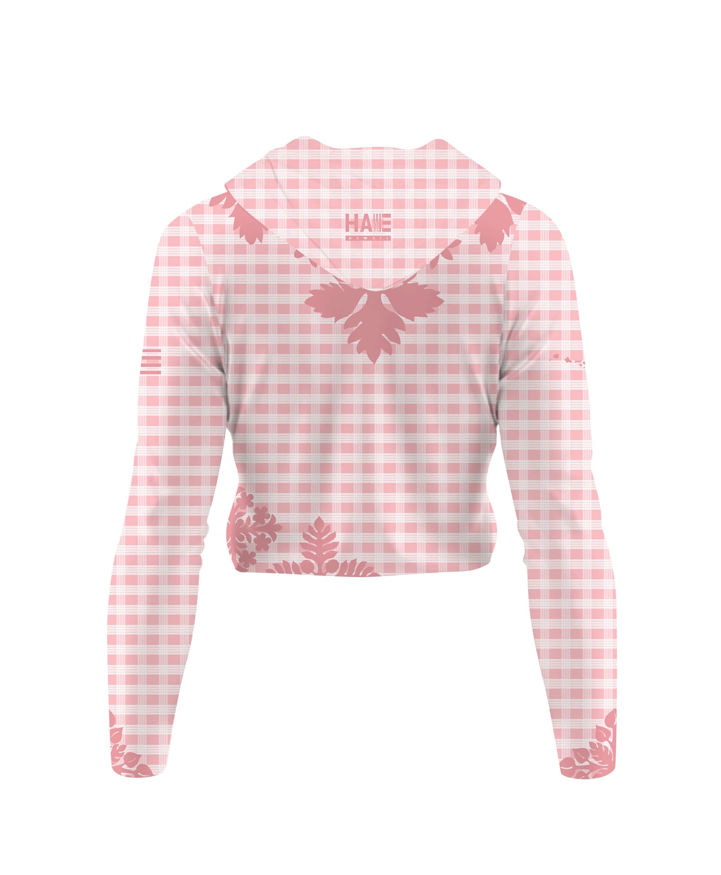 Palaka Kuiki Wahine V-Neck Hooded Crop Longsleeve Drifit Pink
