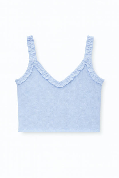 TWEEN SHARI SMOCKED CROPPED SOLID TOP