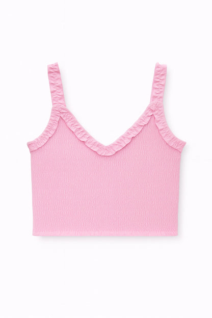 TWEEN SHARI SMOCKED CROPPED SOLID TOP