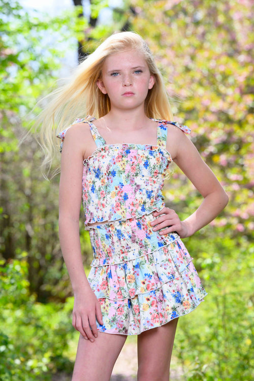 TWEEN BIANCA PRINTED TIERED RUFFLE SKIRT
