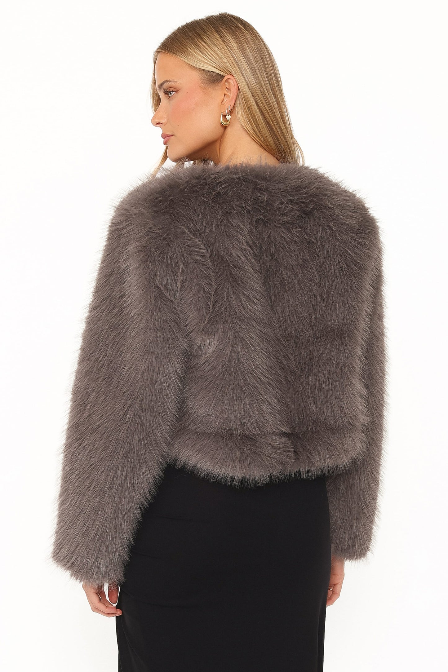 Connie Faux Fur Cropped Jacket - Gunmetal Grey