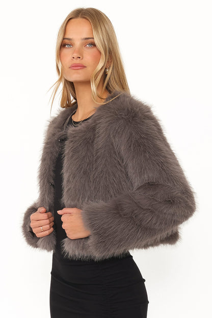 Connie Faux Fur Cropped Jacket - Gunmetal Grey