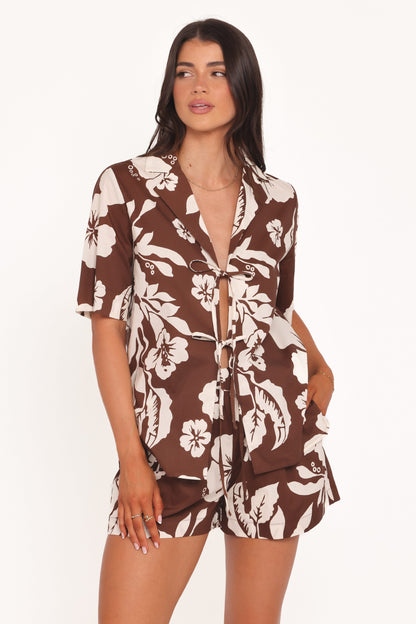 Aaliyah Cotton Shorts - Brown Hibiscus