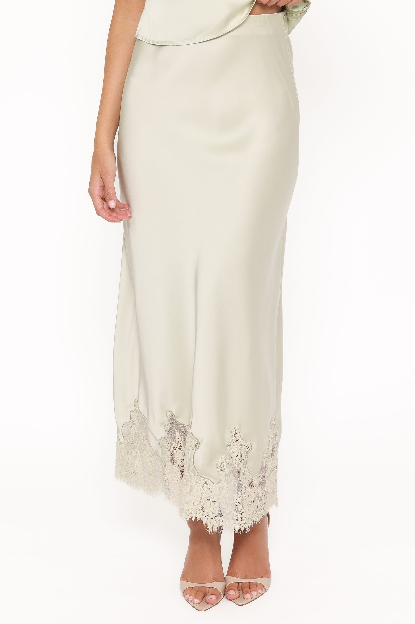Alira Lace Trim Midi Skirt - Sage