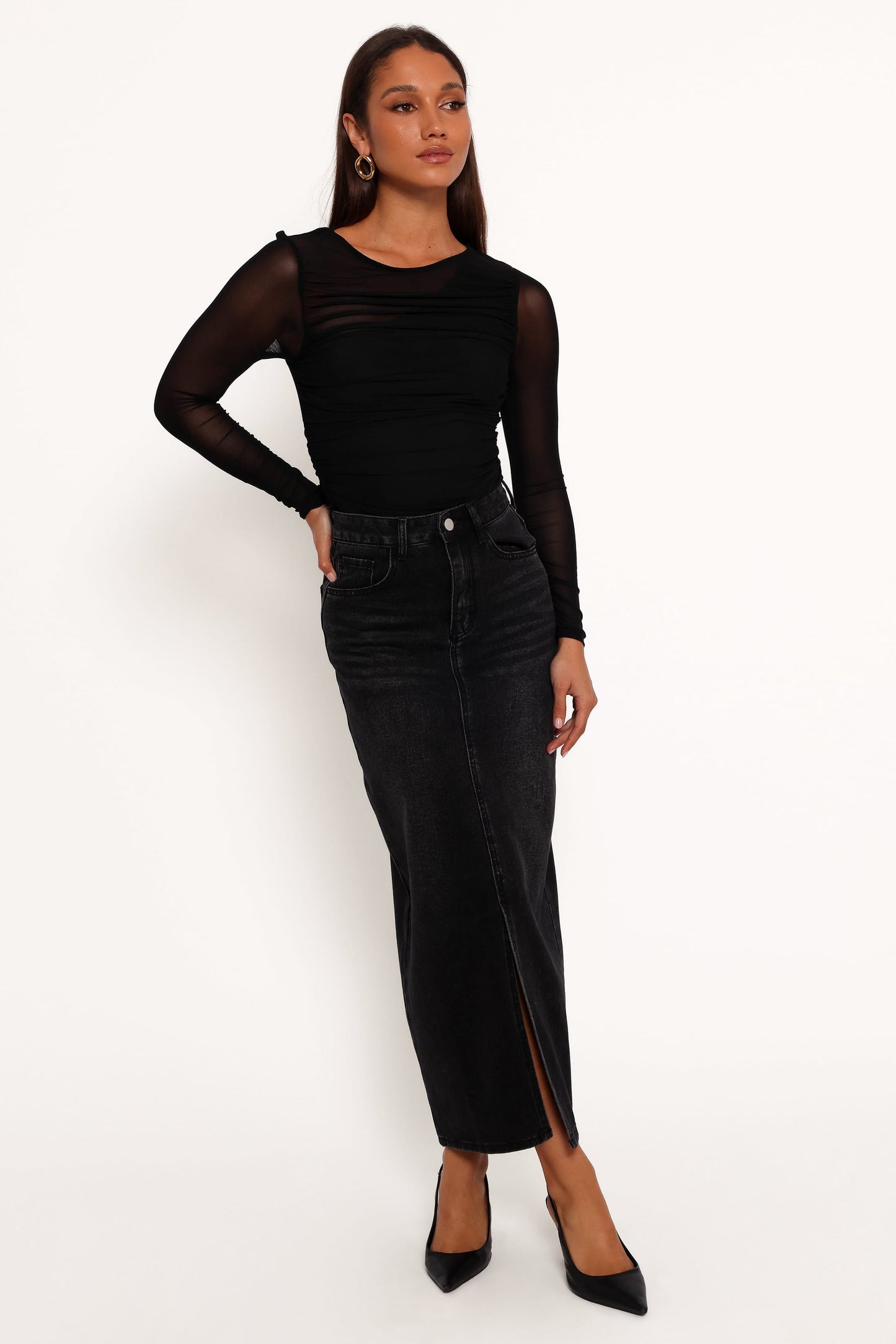 Dana Denim Midi Skirt - Black Wash