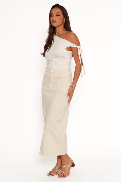 Dana Denim Midi Skirt - Cream