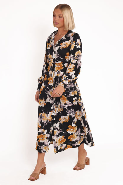 Cristal Long Sleeve Maxi Dress - Black Floral