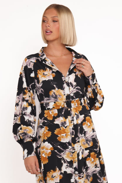 Cristal Long Sleeve Maxi Dress - Black Floral
