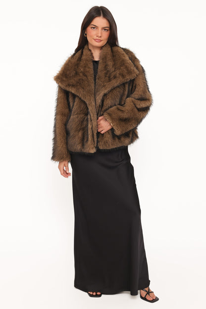 Carmie Fur Collared Jacket - Brown