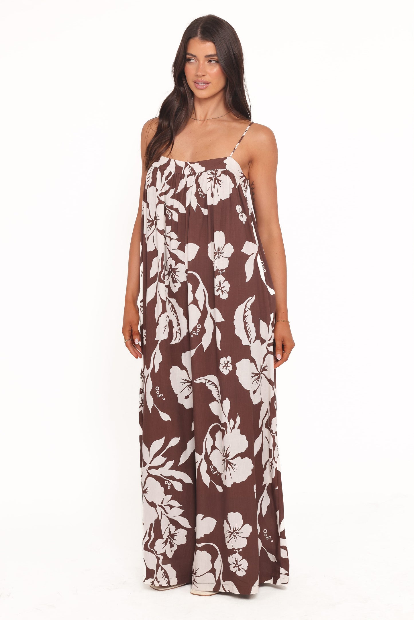 Abegail Flowy Jumpsuit - Brown Hibiscus