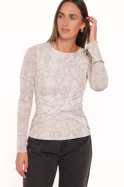 Bellie Twisted Mesh Top - Snake Print