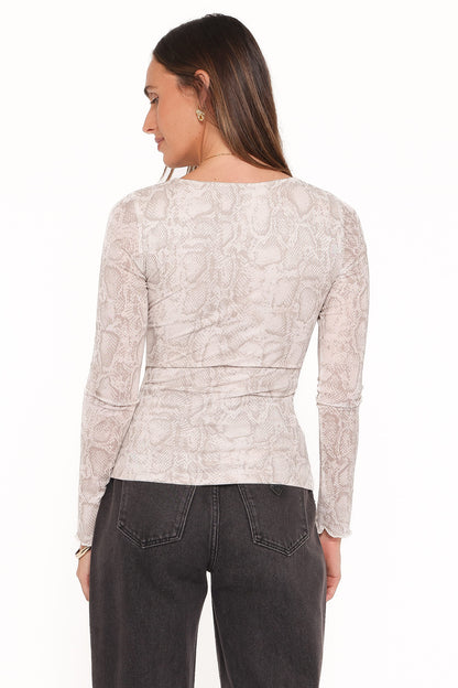 Bellie Twisted Mesh Top - Snake Print