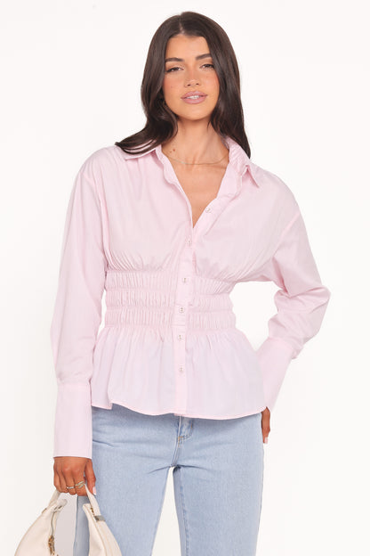 Cameron Shirred Shirt - Pale Pink
