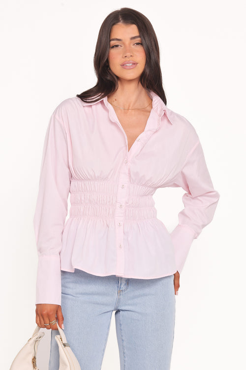 Cameron Shirred Shirt - Pale Pink