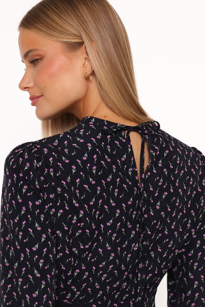 Caoimhe Lace Inset Top - Navy Tulip Floral