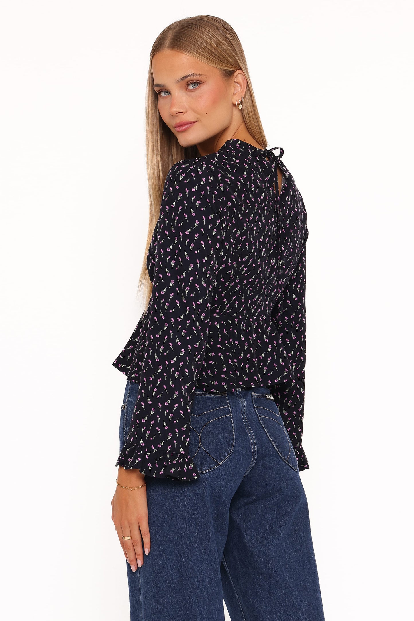 Caoimhe Lace Inset Top - Navy Tulip Floral