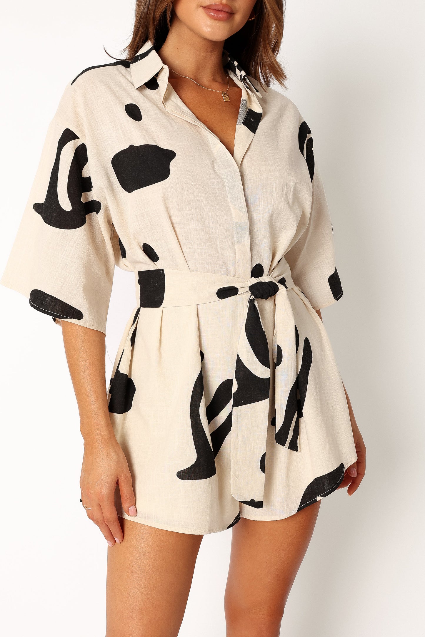 Kellie Romper - Beige Black