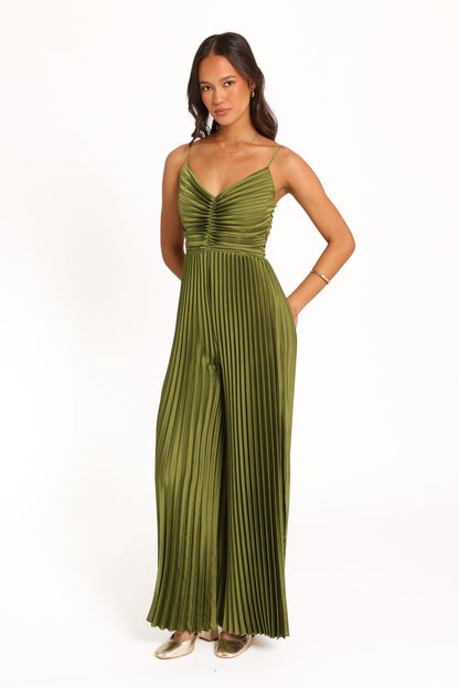 Angelique Pleated Jumpsuit - Olive Green