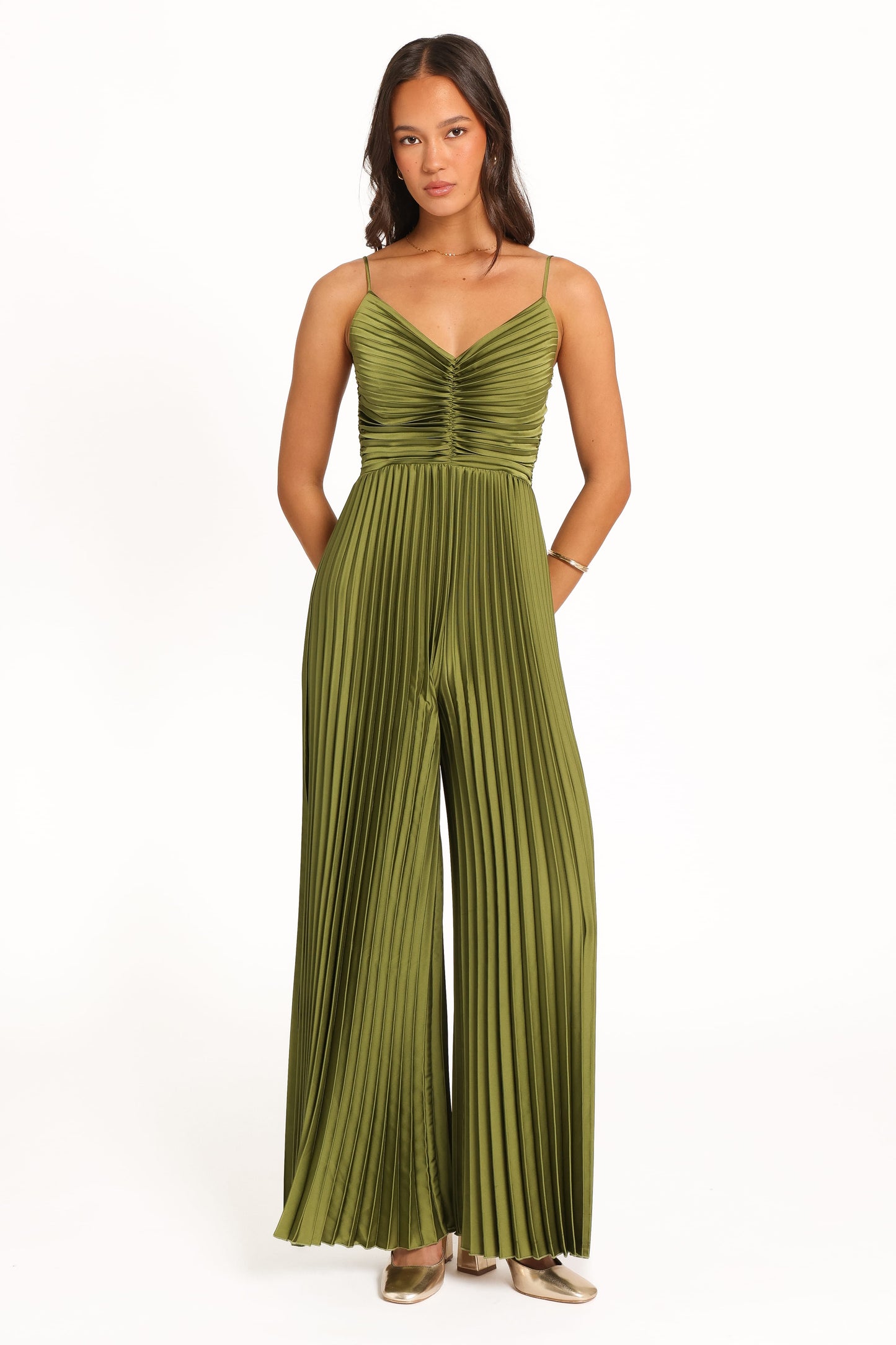 Angelique Pleated Jumpsuit - Olive Green