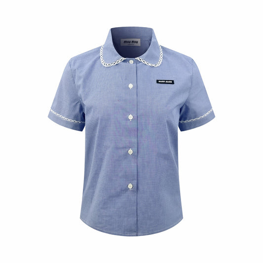 2026 Women’s MM Logo Check Short-Sleeved Shirt (FF723)